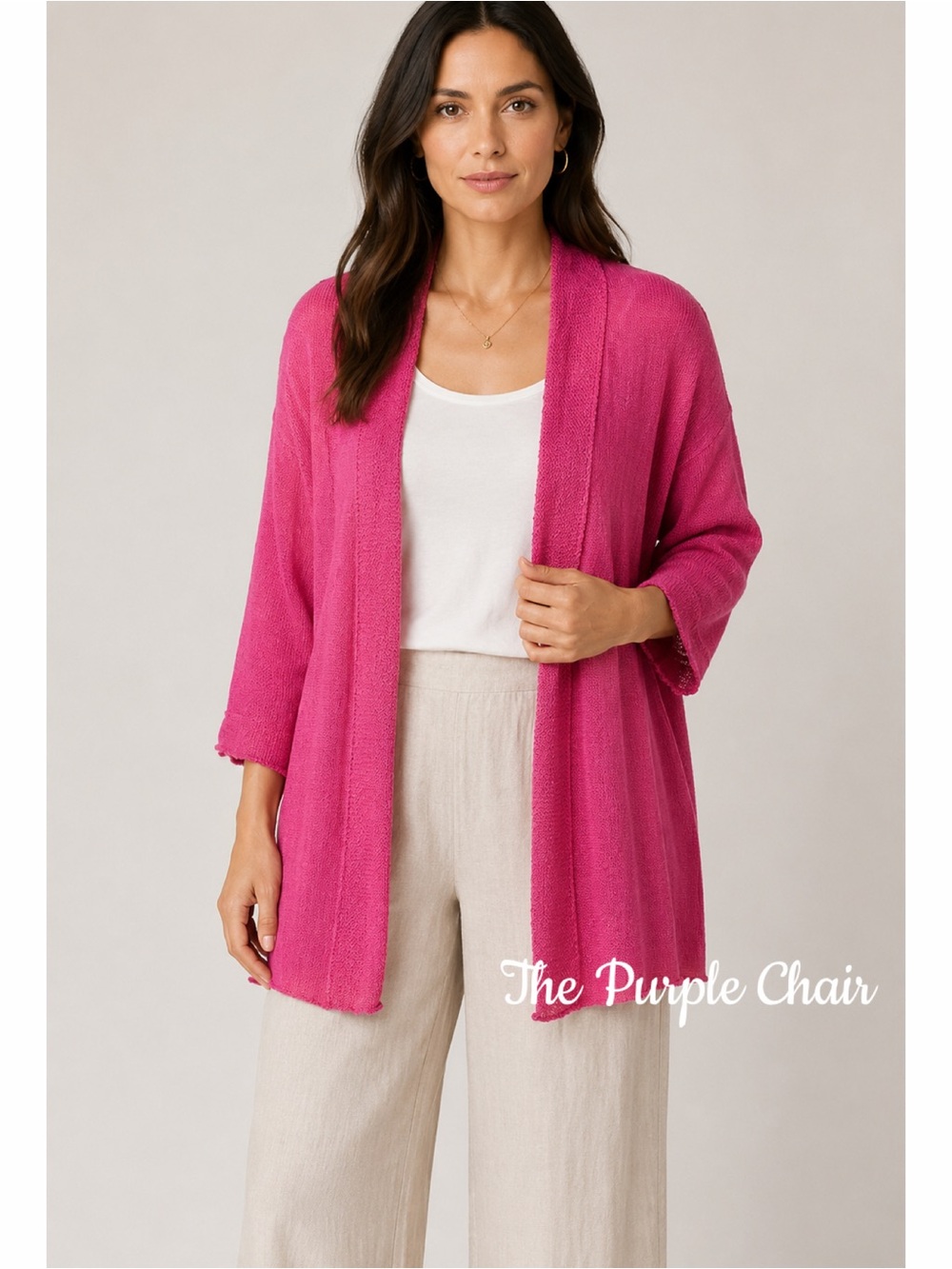 EILEEN FISHER Pink Open Knit Hemp Cardigan L